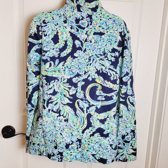 Lilly Pulitzer Jacket Medium Blue Betsey Floral Scuba Doo High Tide Athleisure - Picture 7 of 14